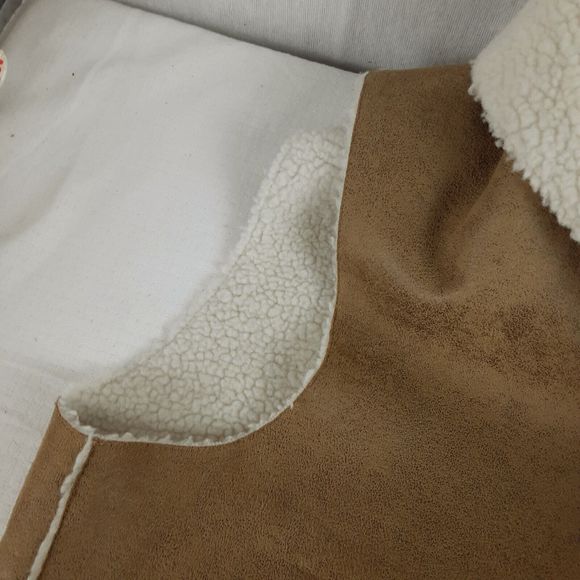 Elaine Turner Womens Sleeveless Faux Suede Leather Open Vest Size M/L Shearling - Picture 11 of 16